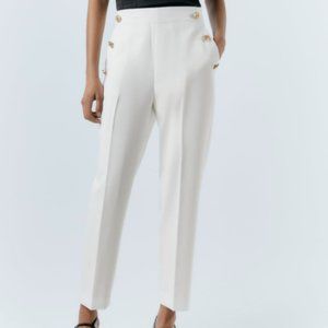 zara straight legged pants with metallic buttons beige size small nwt